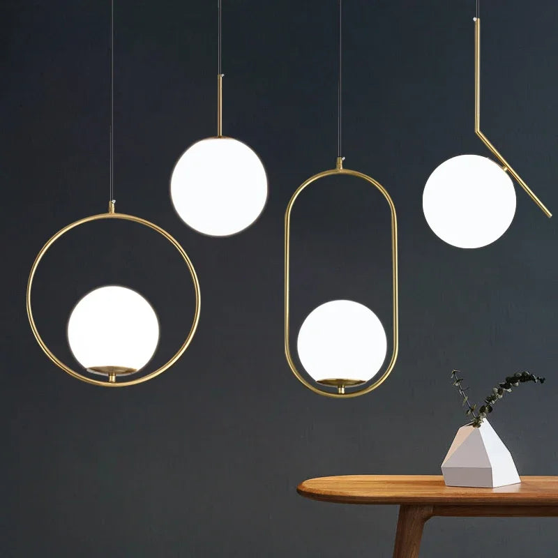 Afralia™ Glass Ball Pendant Lights Modern LED Brass Black Chrome Suspension Luminaire