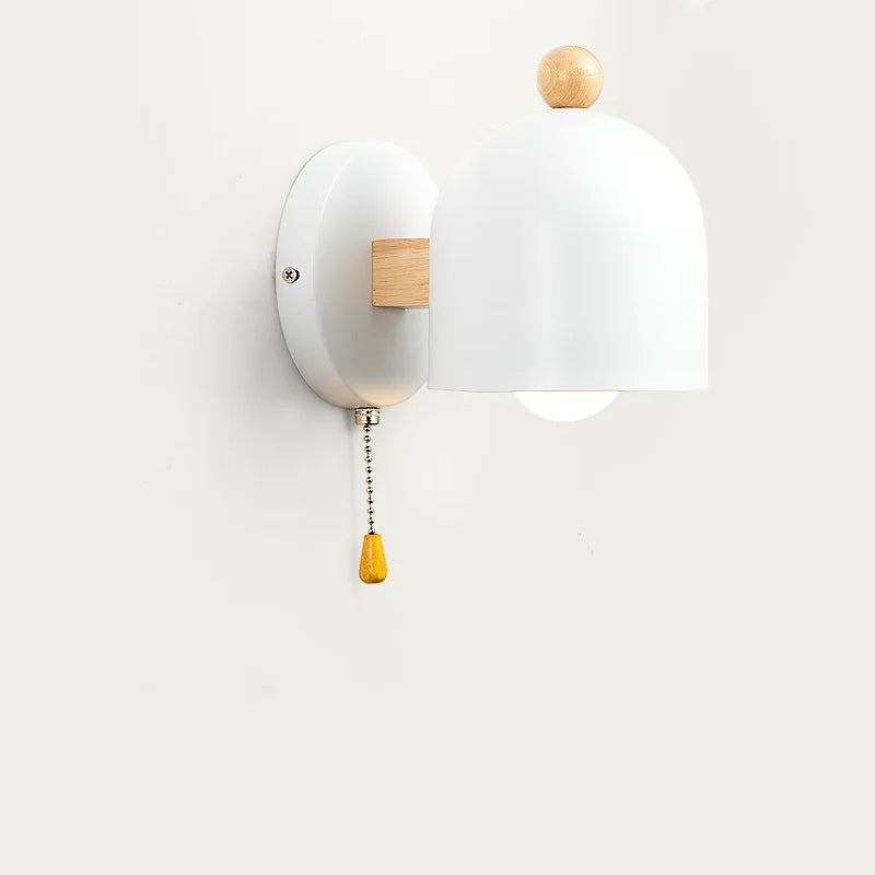 Afralia™ Wood Iron LED Wall Lights with Pull Chain Switch for Modern Living Spaces