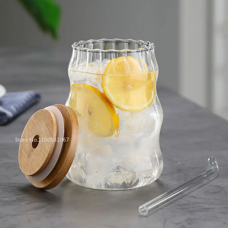 Afralia™ Glass Cup Set with Lid and Straw, Transparent Drinkware for Tea, Juice, Beer or Milk