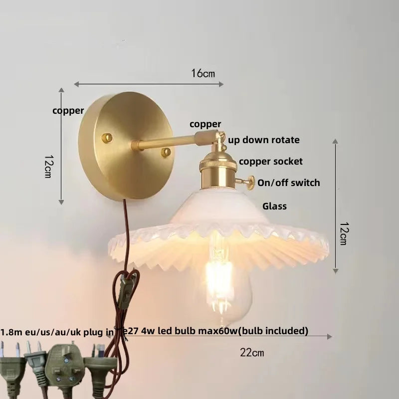 Afralia™ Nordic LED Wall Sconce Pull Chain Switch Stair Light Glass Lamparas
