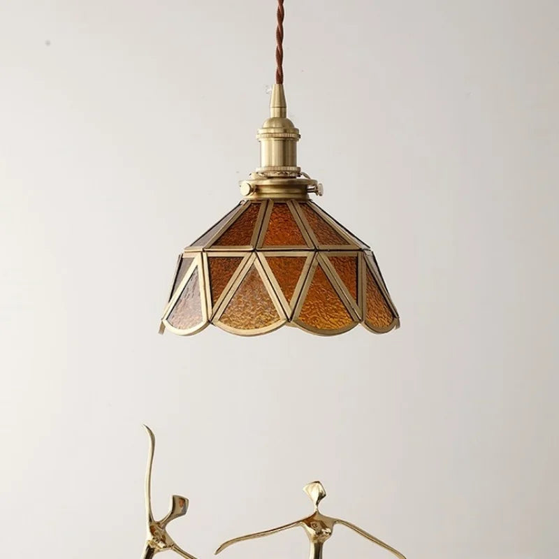 Afralia™ Amber Glass LED Pendant Light - Nordic Modern Copper Suspension Luminaire for Home