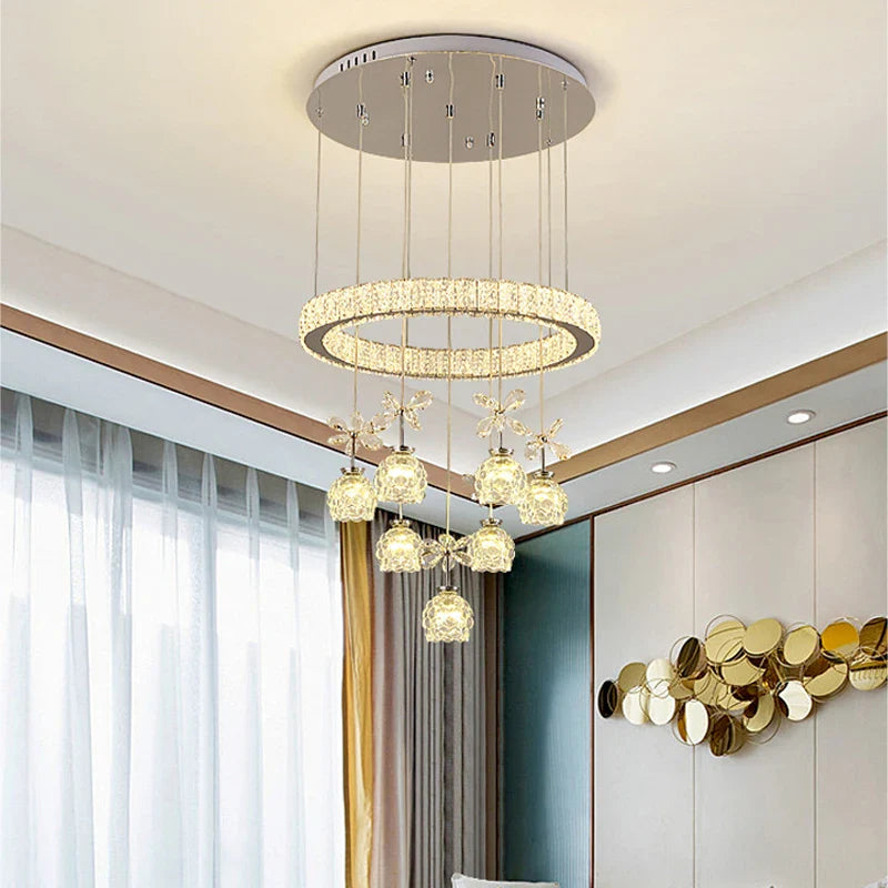 Afralia™ Crystal Petal Ceiling Chandelier: Modern Round Chrome Hanging Light for Home Decor