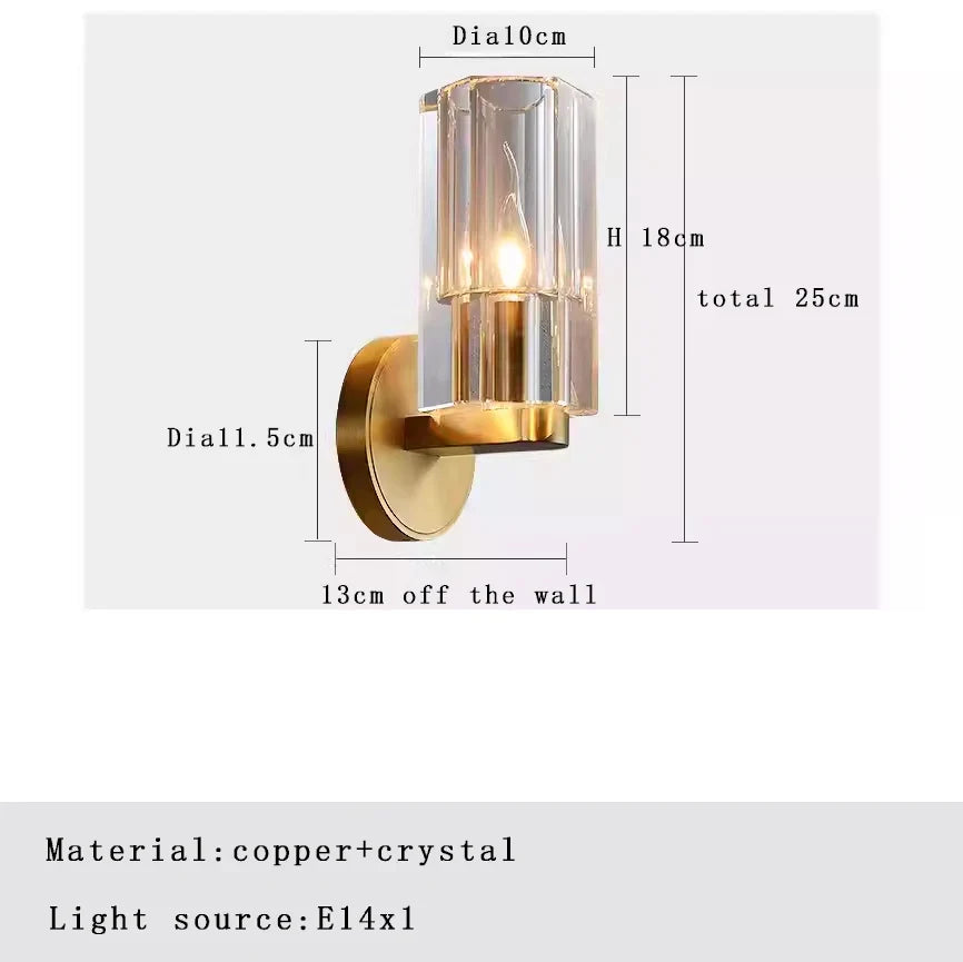 Afralia™ Bronze Copper Crystal Wall Lamps Luxury Lighting Fixture for Aisle Bedside Decor.