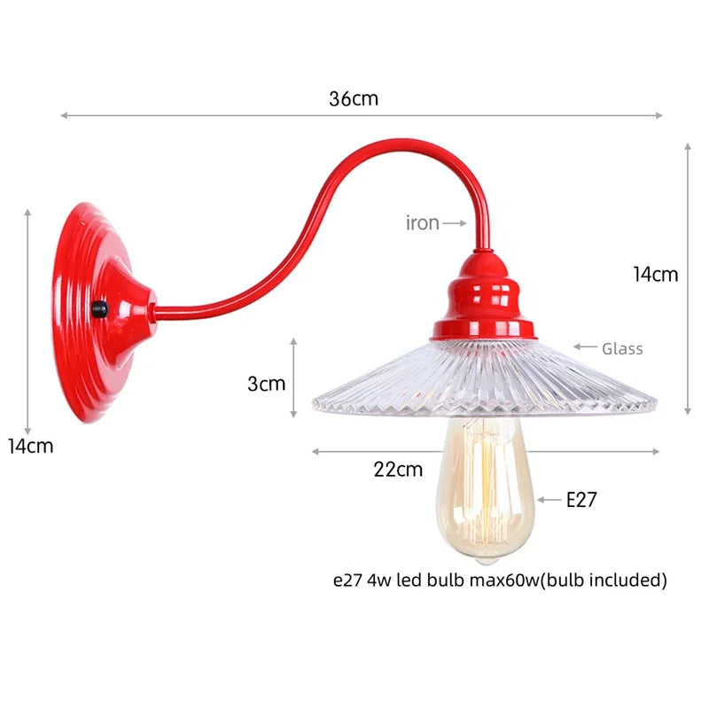 Afralia™ Red Vintage LED Wall Lamp Glass Ball Industrial Loft Bedroom Mirror Light