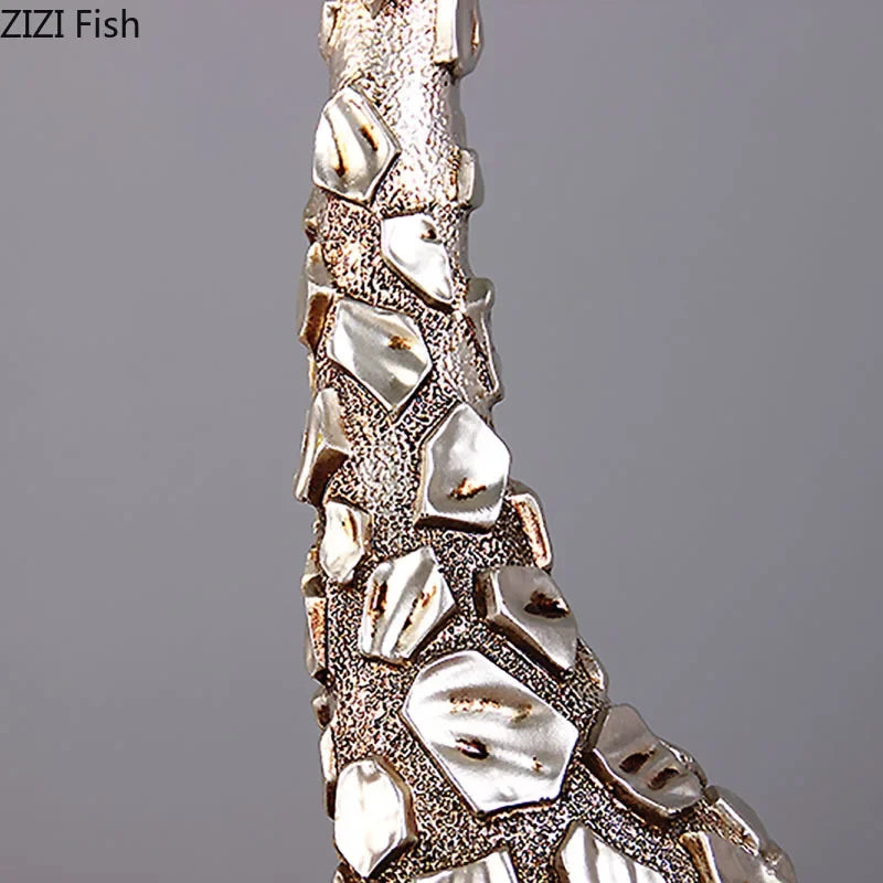 Afralia™ Silver Giraffe Sculpture Resin Crafts Room Decor