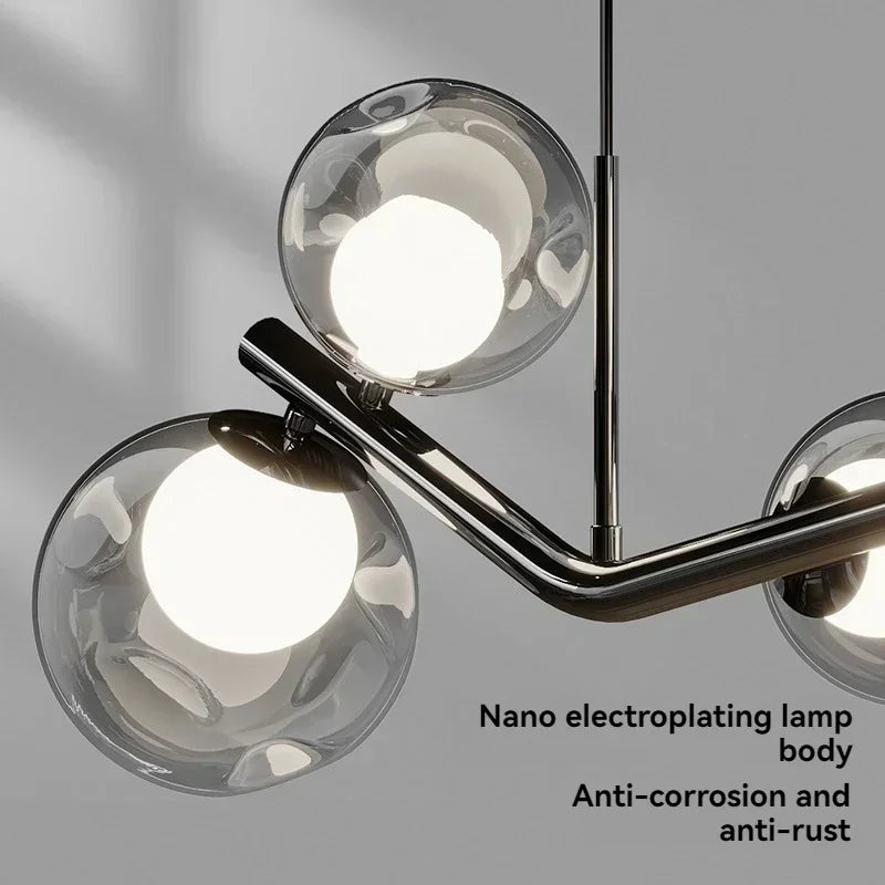 Afralia™ Smoky Gray Glass LED Chandelier Pendant Lights for Dining Room & Kitchen Island