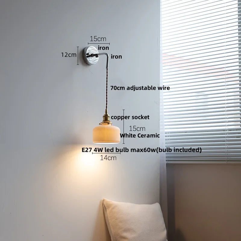 Afralia™ Ceramic LED Wall Lamp with Pull Chain Switch, Adjustable Stair Light Sconce