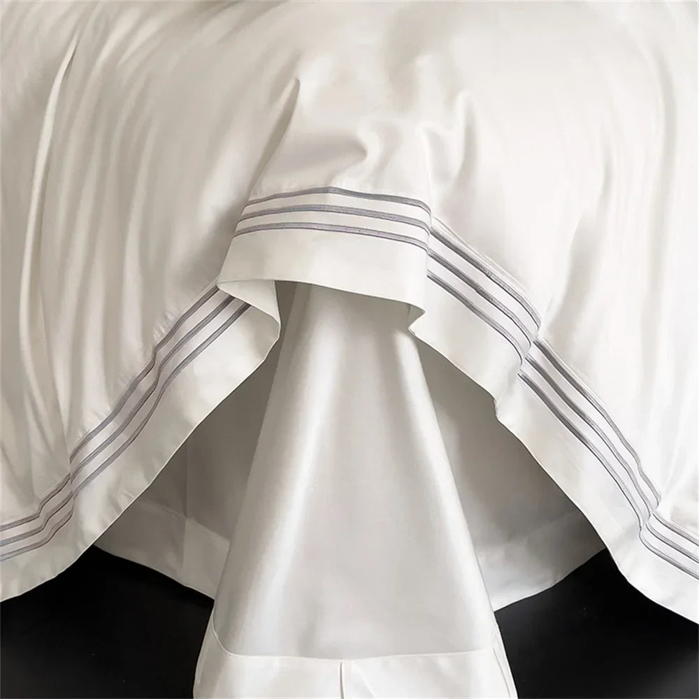 Afralia™ 1200TC Embroidered Egyptian Cotton Bedding Set - 4pcs King Queen Solid Sheets