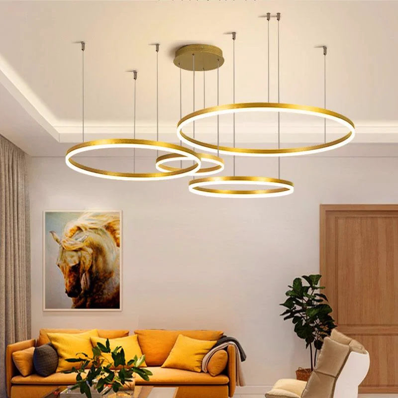 Afralia™ Brushed Gold LED Chandelier Rings Ceiling Mounted Lighting