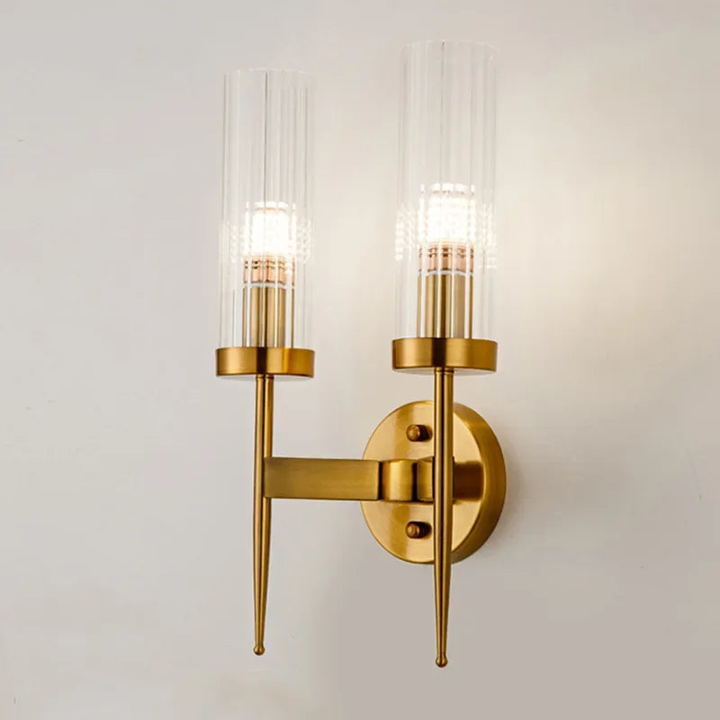 Afralia™ Nordic Golden Glass Wall Lamp Double Head Modern Style Lighting