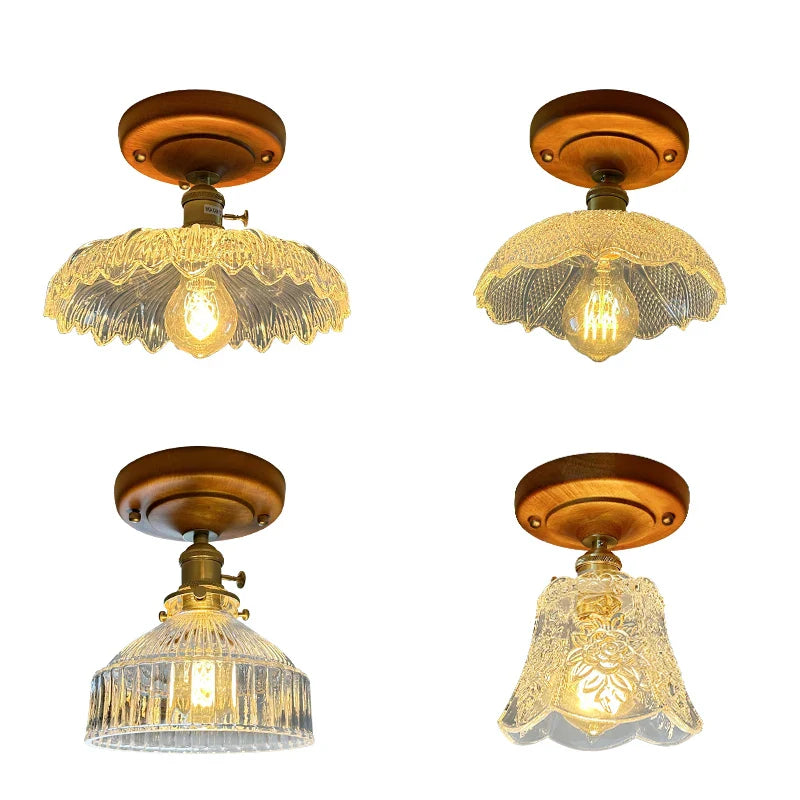 Afralia™ LED Glass Wood Ceiling Light Modern Plafondlamp for Living Room