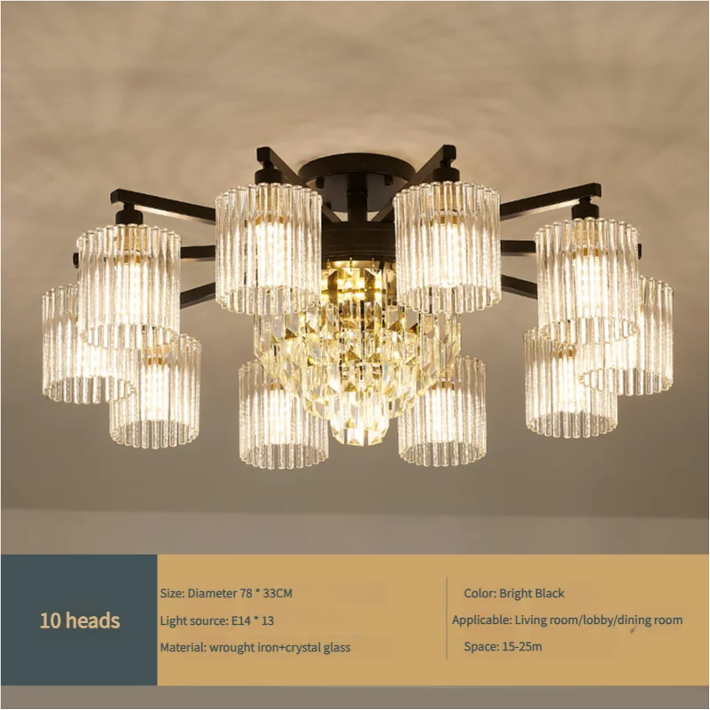 Afralia™ Modern Crystal Ceiling Lamp with Gold and Black Shade