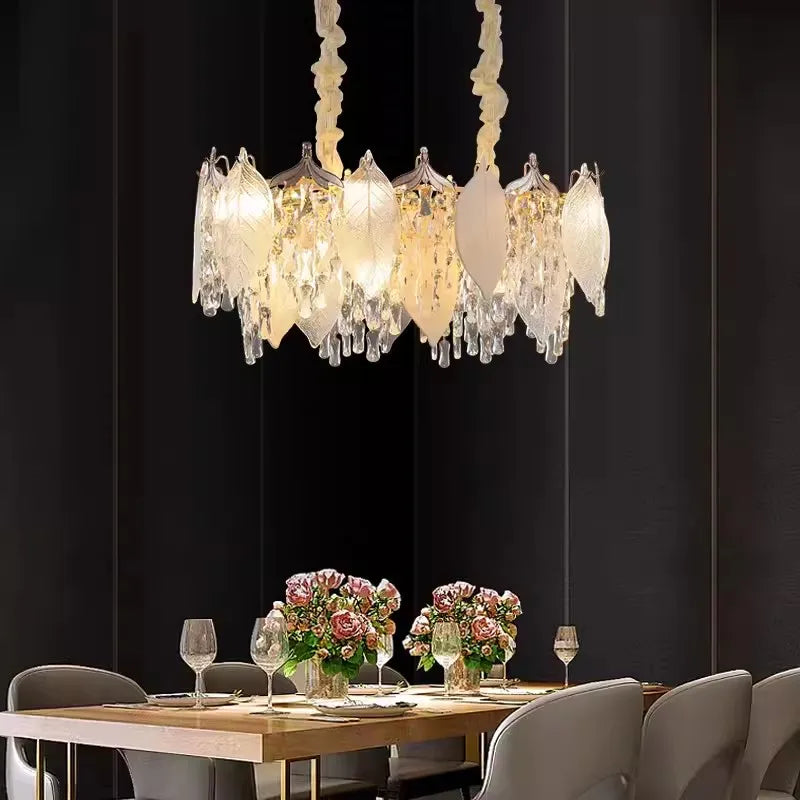 Afralia™ Crystal Glass Chandelier Blade LED Pendant Light for Living Dining Bedroom Lighting