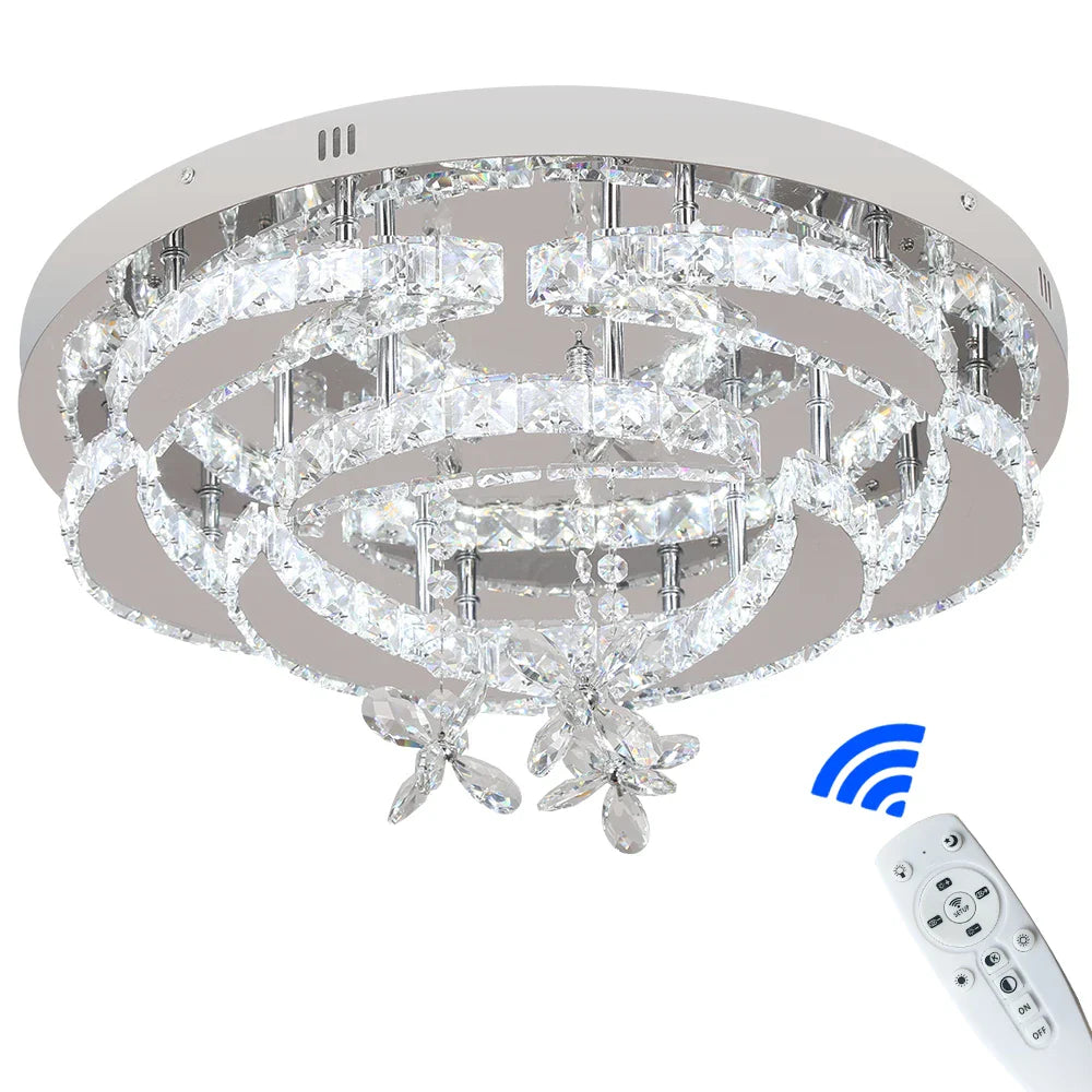 Afralia™ Crystal Raindrop Flowers Remote LED Chandelier Ceiling Light for Living Room