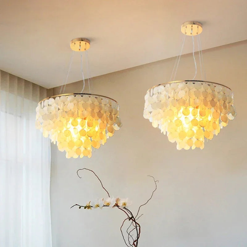 Afralia™ Modern LED Chandelier Lights - Elegant Shell Pendant Lamps