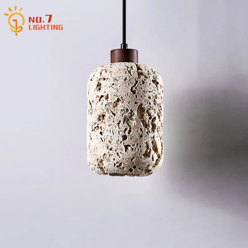 Afralia™ Wabi-sabi Travertine Pendant Lights LED E27 Modern Hanging Lamp for Bedroom Living Room