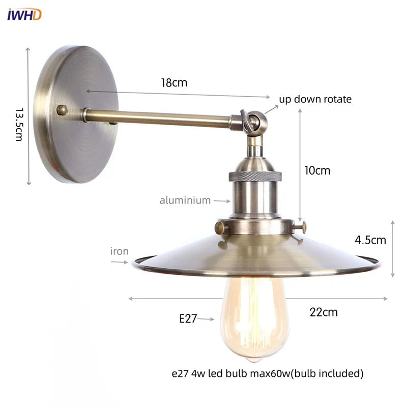 Afralia™ Loft LED Wall Lamp with Gold Pull Chain Switch for Vintage Industrial Style
