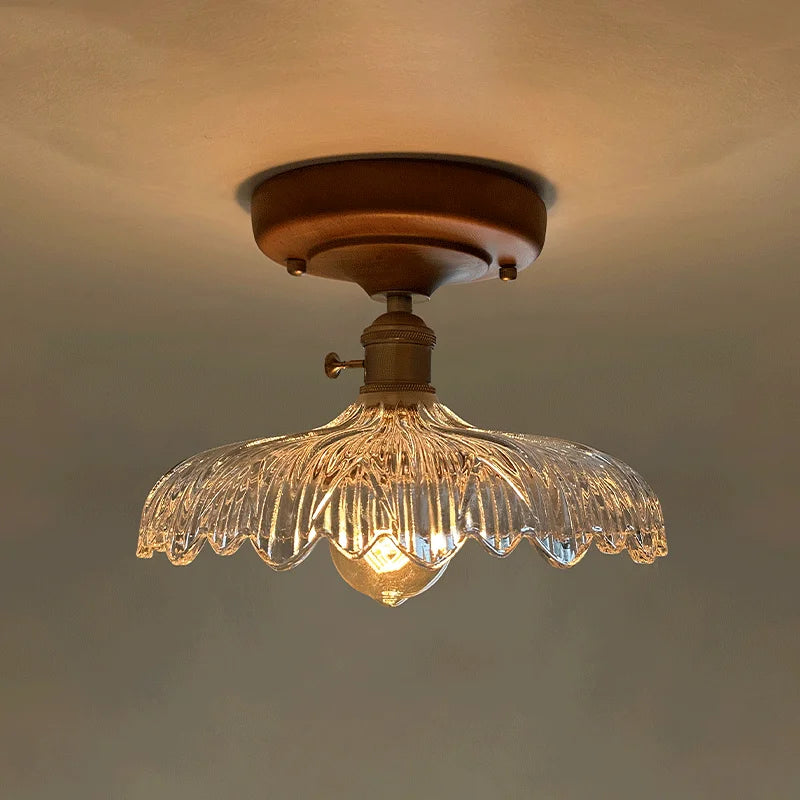 Afralia™ LED Glass Wood Ceiling Light Modern Plafondlamp for Living Room