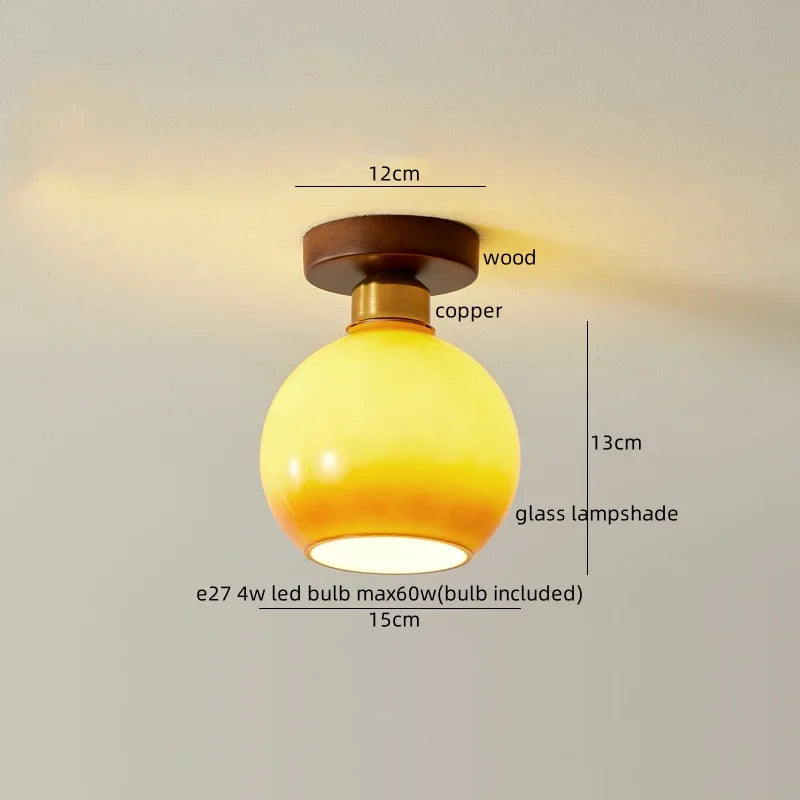 Afralia™ Glass LED Ceiling Lamp Copper Walnut Modern Living Room Lighting Fixtures