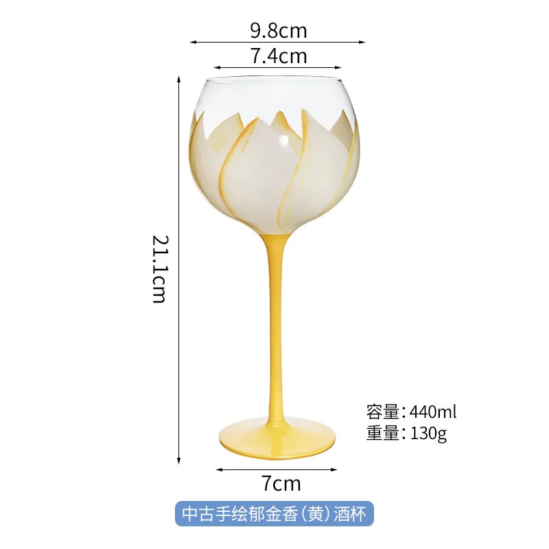 Afralia™ Hand Painted Glass Goblet: Creative Red Wine Glasses Cup for Wedding Party