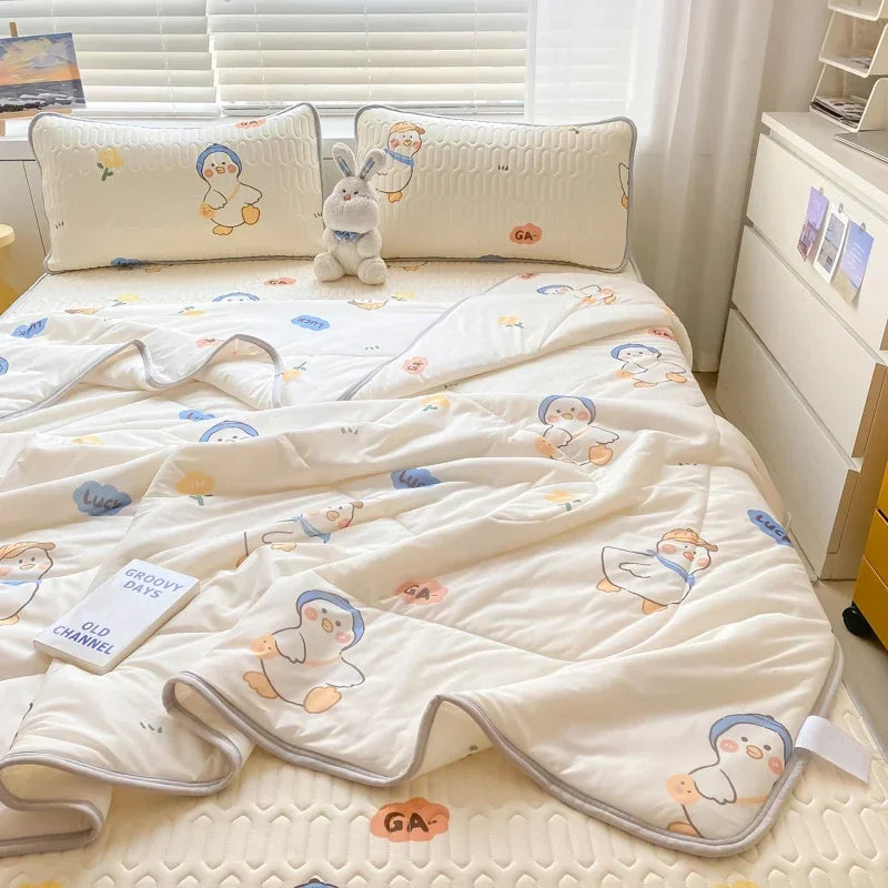 Afralia™ Cool Feeling Silky Summer Comforter & Latex Fitted Sheet Set