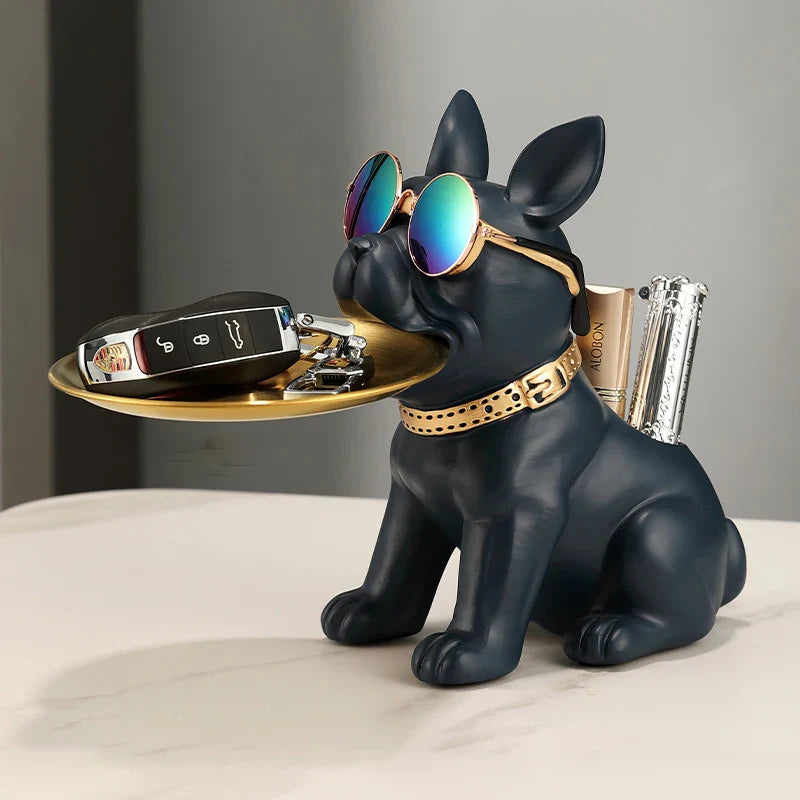 Afralia™ Bulldog Statue Desktop Storage Office Home Decor Tray Sculpture