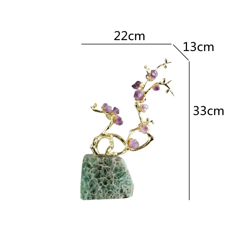 Afralia™ Amethyst Brass Tree Ornament Crystal Simulation Plant Sculpture Home Decoration