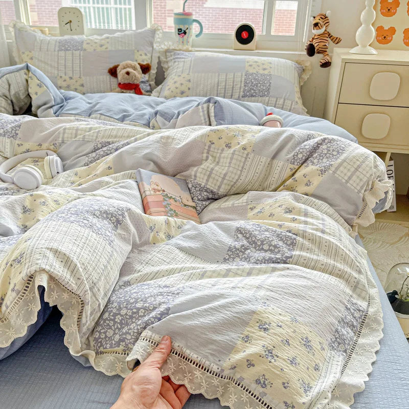 Afralia™ Hollow Lace Summer Quilt Set - Skin-Friendly Duvet Cover Kit - Flower Print Bedding