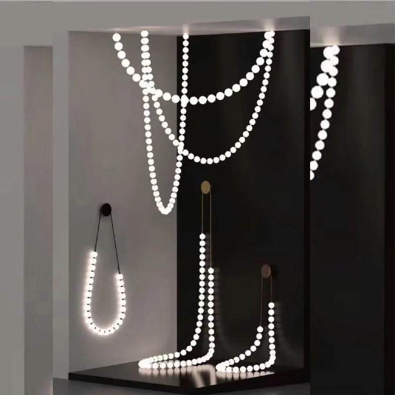 Afralia™ Pearl Necklace Chandelier: Modern Luxury Pendant Light for Living Room, Staircase, Foyer
