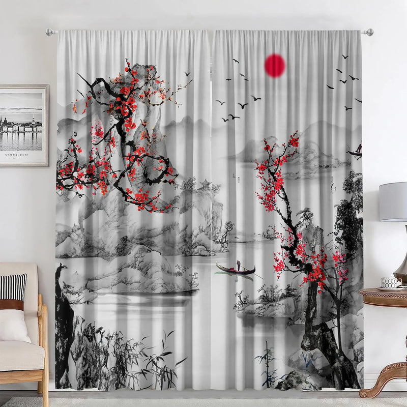 Afralia™ Snow Seeking Plum Blossom Curtains: Kitchen, Living Room, Balcony Curtains With Pole Bag