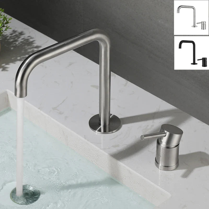 Afralia™ Brushed Stainless Steel Bathroom Faucet - Deck Mounted Basin Mixer Tap