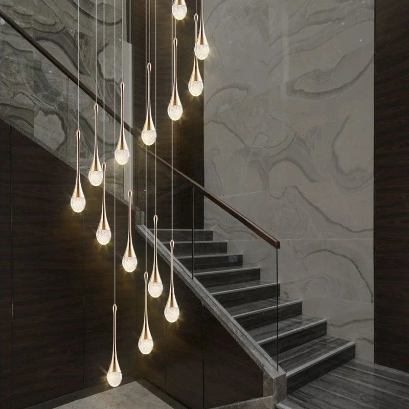 Afralia™ Crystal LED Staircase Chandelier - Gold Pendant Lamp for Living Room & Lobby