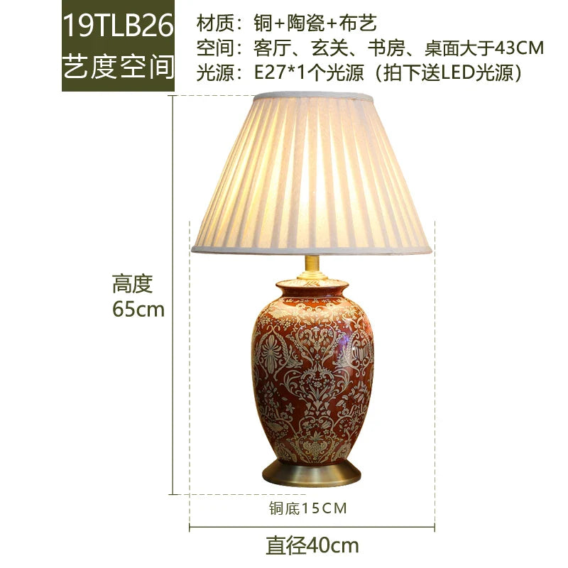 Afralia™ Chinese Style Vintage Red Ceramic Table Lamp for Bedroom Living Room