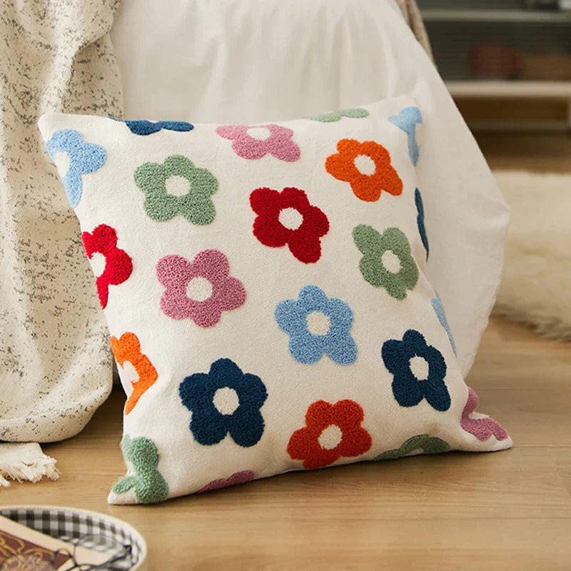 Afralia™ Embroidered Daisy Dandelion Cushion Cover 45x45cm for Sofa Bed Chair Living Room