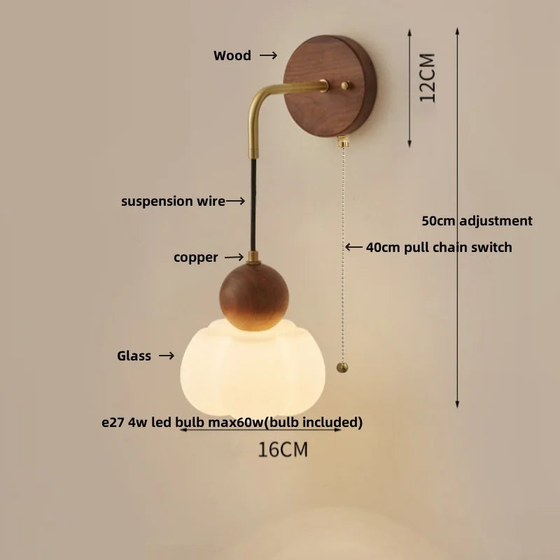 Afralia™ Copper Adjustable LED Wall Light; Modern Pull Chain Switch Glass Stair Lights