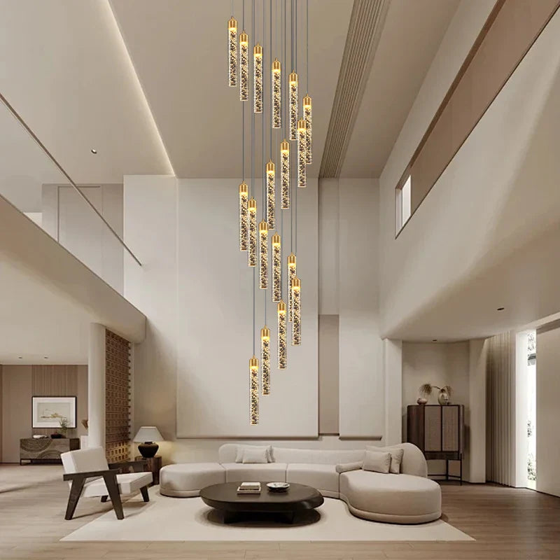 Afralia™ Modern Crystal Chandelier for Circular Staircase, Elegant High-ceiling Room Decor