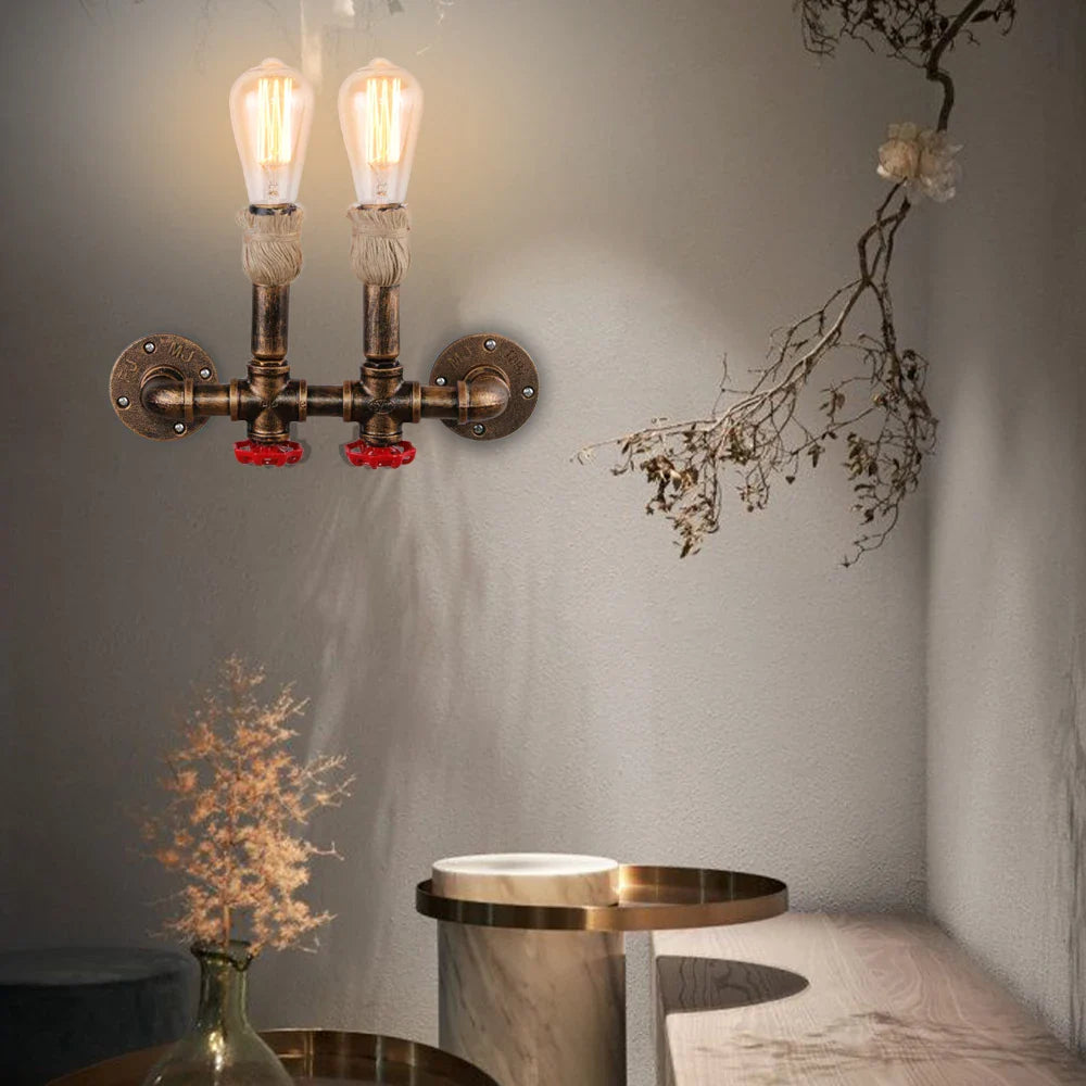 Afralia™ Rustic Water Pipe Wall Sconce Light for Home Decor