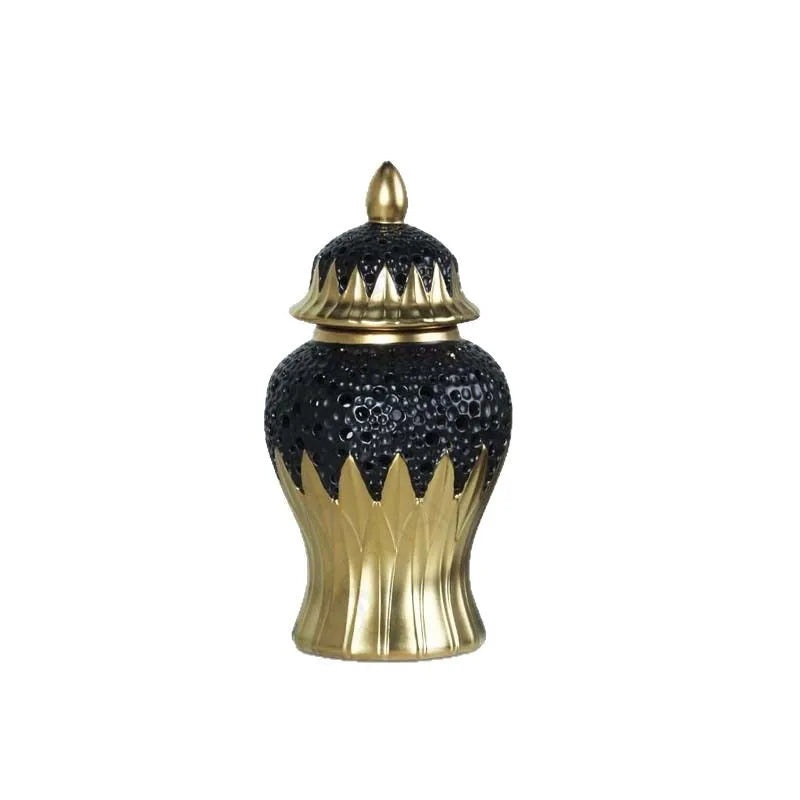 Afralia™ Elegant Golden Porcelain Jar for Home Decoration and Storage