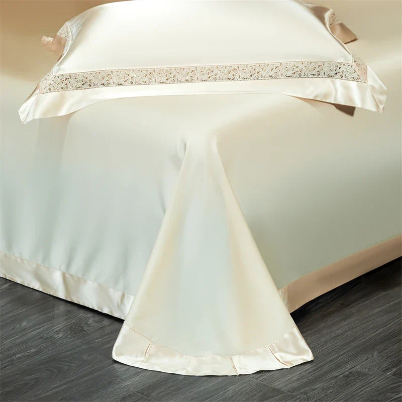 Afralia™ Luxe Silk Cotton Hollow Wide Edge Bedding Set: Duvet Cover, Flat/Fitted Sheet, Pillowcases