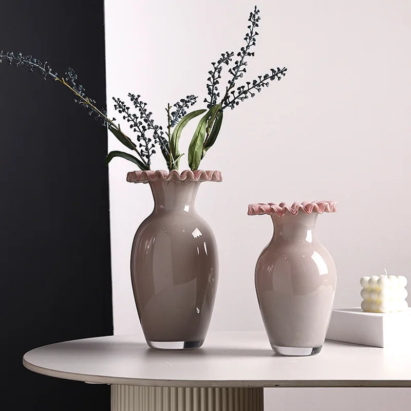 Afralia™ Pink Glass Vase Lace Flower Arrangement Hydroponics Terrarium Home Decor