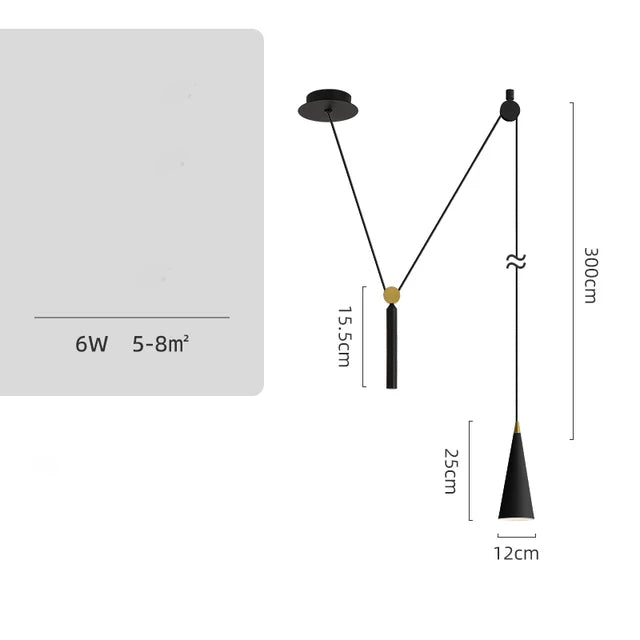 Afralia™ Linear Art Deco Style Pulley Pendant Lamp for Home Interior