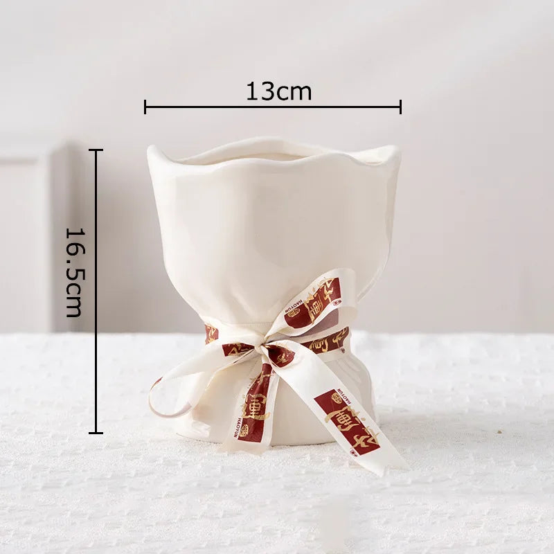 Afralia™ Lovely Ribbon Ceramic Vase Set for Cute Room Aesthetic Decor