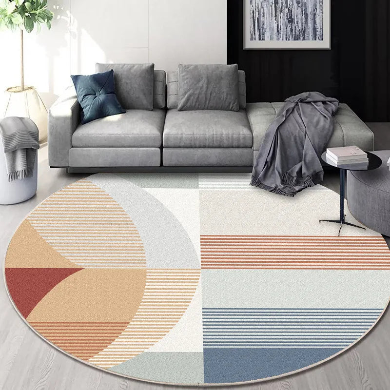 Afralia™ Circular Geometric Cashmere Floor Mat for Living Room, Stain Resistant & Easy-Clean
