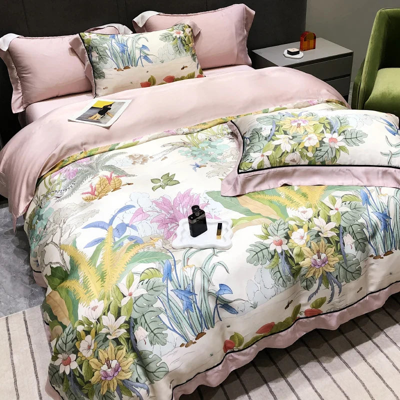 Afralia™ Eucalyptus Lyocell Flowers Duvet Set with Sheet & Pillowcases