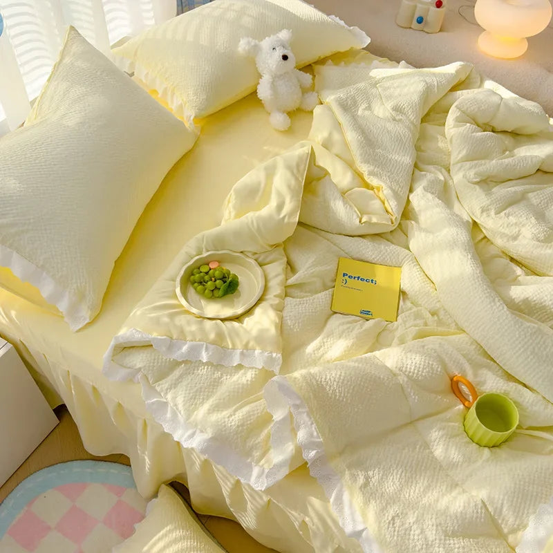Afralia™ Summer Lace Ruffle Blanket - Skin-Friendly Cooling Quilt, Girly Fresh Style