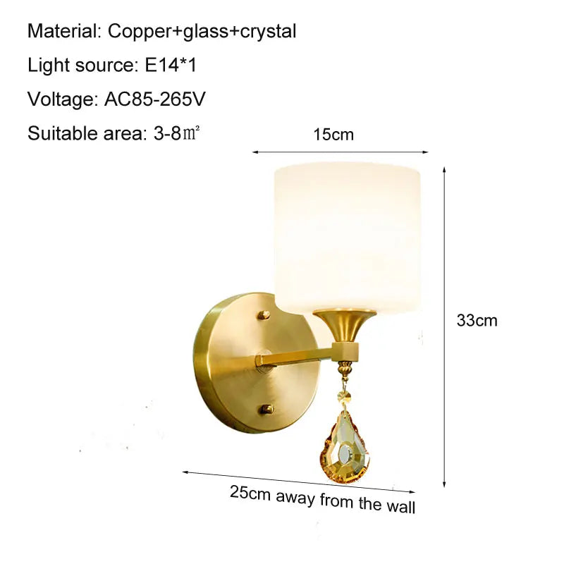 Afralia™ Crystal Copper Wall Lamp for Living Room, Bedroom, and Study