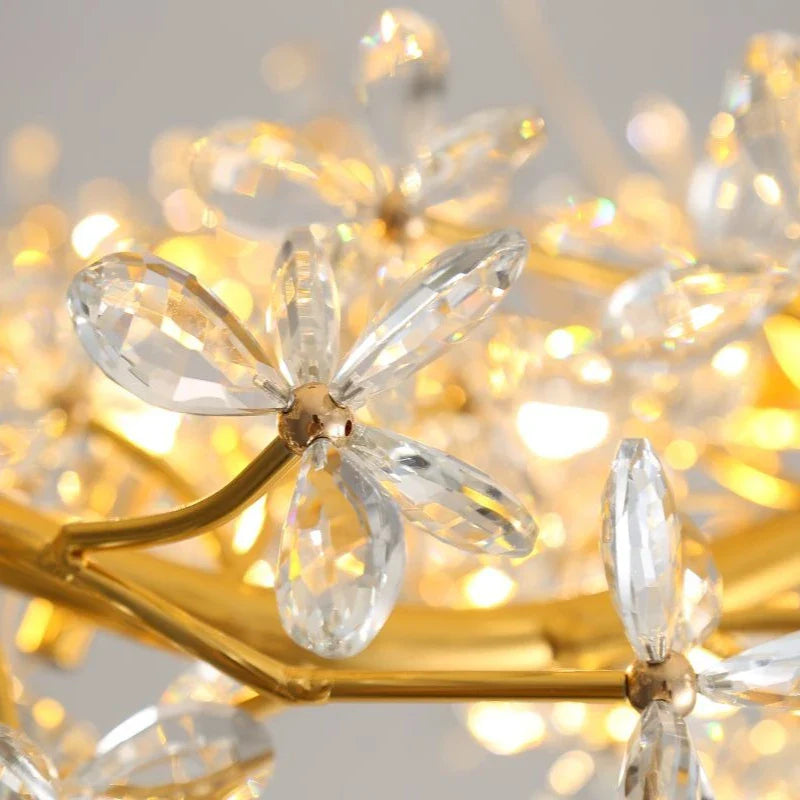 Afralia™ Flower Branch Gold Crystal Chandelier – Modern Living Room Dining Room Lighting