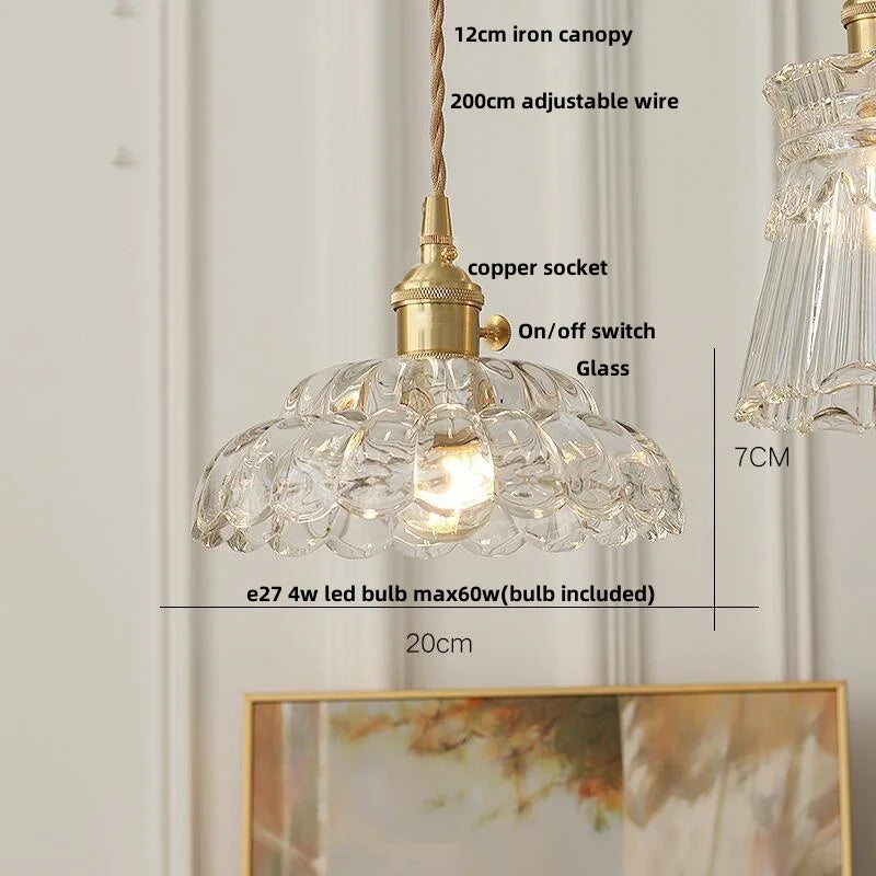 Afralia™ Nordic LED Pendant Light Walnut Glass Copper Kitchen Bar Hanging Lamp