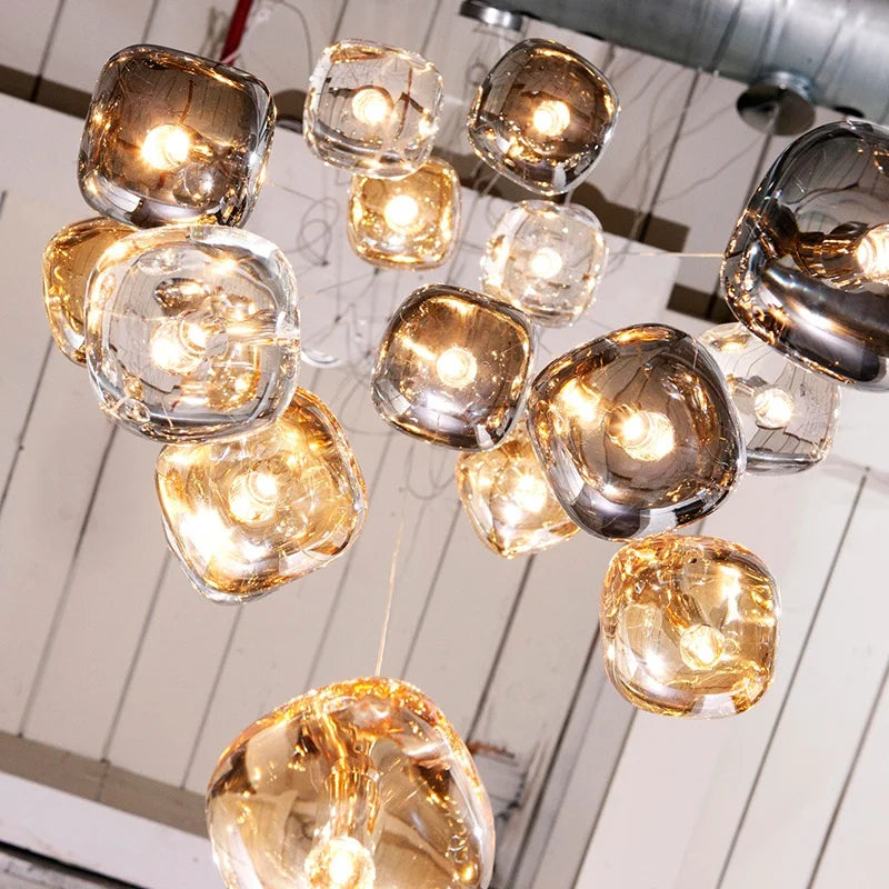 Afralia™ Crystal Staircase Chandelier: Luxury Amber/Smoky Grey/Clear LED Hanging Lamp