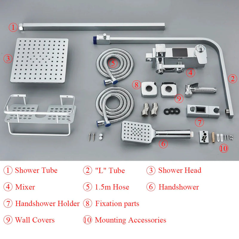 Afralia™ Thermostatic Shower Faucet with Digital Display and Rain Shower Head